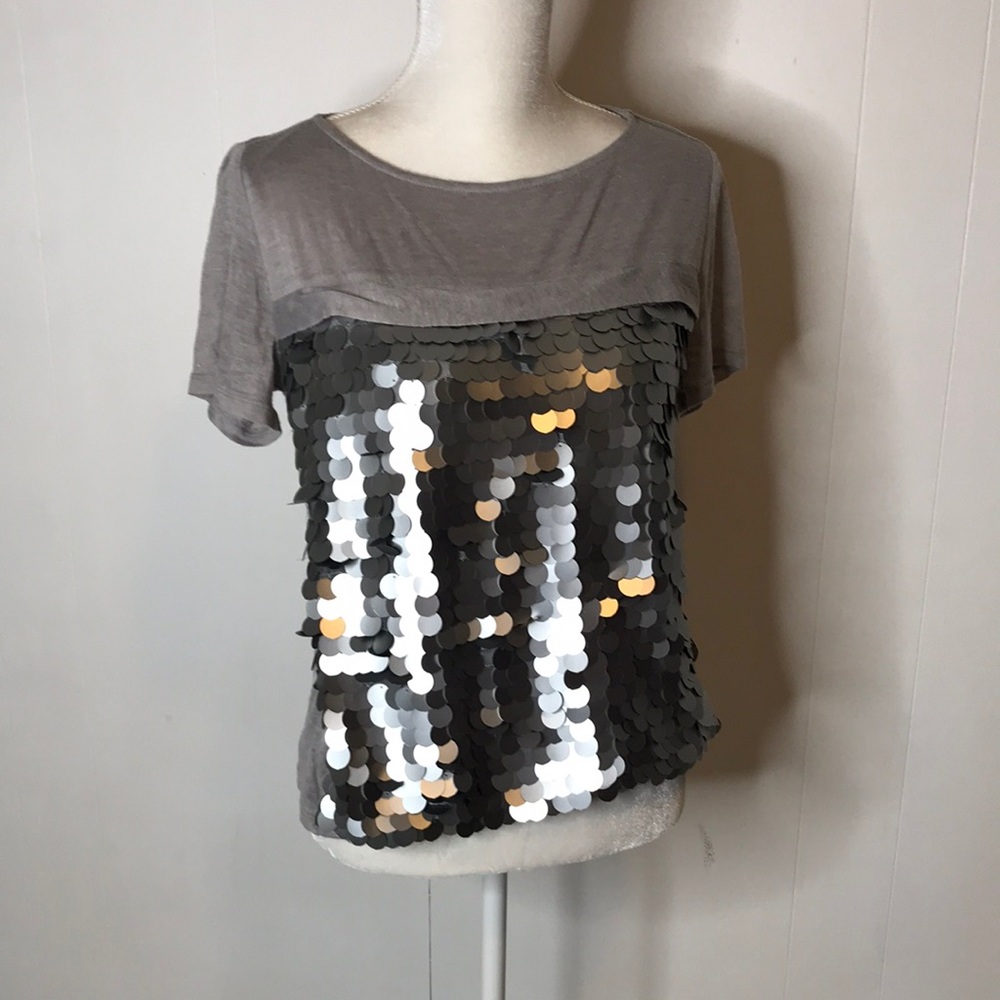 Worthington Top Sz M Gray Silver Sequins Texture